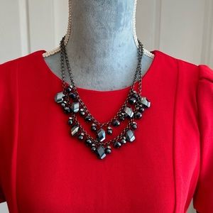Women NWOT Double Strand Black Silver Beaded Statement Necklace
